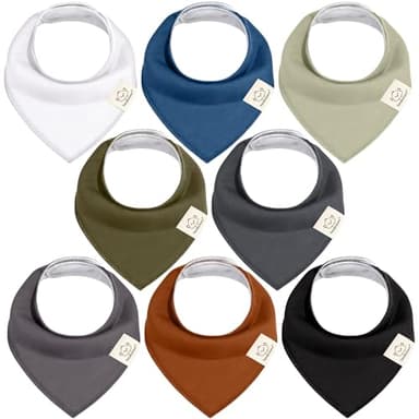 8-Pack Organic Baby Bandana Bibs for Boys, Girls - Super Absorbent Triangle Baby Bibs for Drooling and Teething Infant, 100% Cotton Extra Soft for Newborn, Infant 0-36 Months (Basics) - Image 1