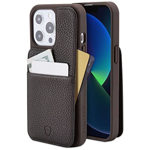 Vaultskin Eton Armour iPhone Leather Wallet Case. Slim Card Holder (iPhone 13 Pro, Brown Matt) - Image 1