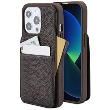 Vaultskin Eton Armour iPhone Leather Wallet Case. Slim Card Holder (iPhone 13 Pro, Brown Matt) - Image 1