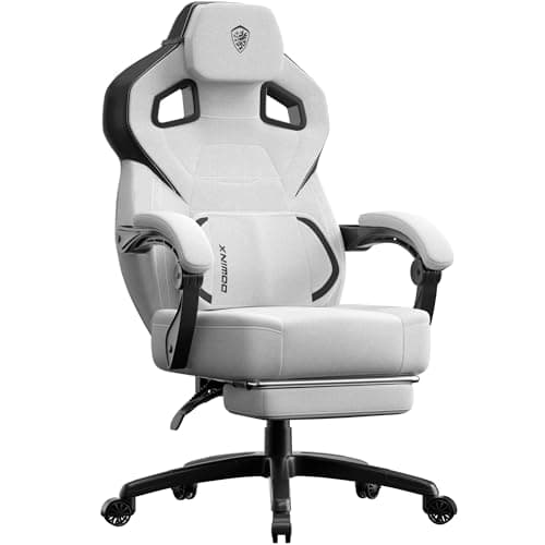 Dowinx Fabric Gaming Chair with Footrest, Big and Tall Gamer Chair with Lumbar Support, Wide Back Computer Chair for Heavy People, Grey - Image 1