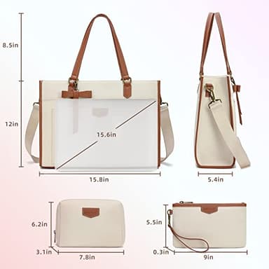 Keyli Laptop Tote Bag Canvas Laptop Bag for Women 15.6 inch Casual Work Shoulder Bags Large Capacity Professional Business Office Computer Briefcase Handbag Purses for Travel, Office, School Brown - Image 3