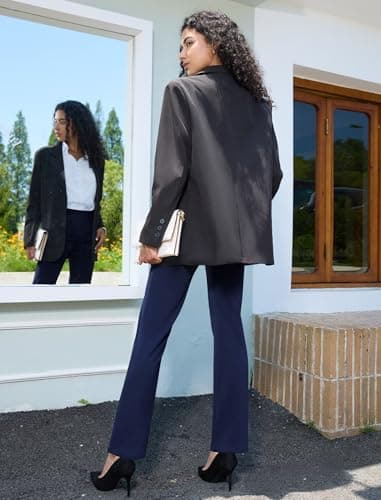 keriffe Women's Stretchy Yoga Dress Pants High Waisted Straight Leg Casual Work Business Office Slacks 4 Pockets Navy Blue - Image 6