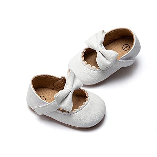 Meckior Infant Baby Girls Bowknot Mary Jane Flats Shoes Toddler Princess Wedding Dress Shoe Newborn Soft Rubber Sole Crib Sneaker Shoes - Image 1