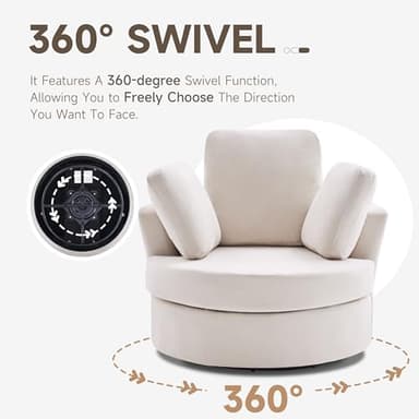 Huatean Home 39” Swivel Accent Barrel Chairs with Removable Headrest, Chaise Lounge Indoor with Neck Support Pillow, Swivel Chairs for Living Room, Oversized Chair with Ottoman, Beige - Image 5