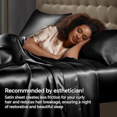 BEDELITE Satin Sheets Full Size Bed Set, Luxury Soft Black Silky Sheets for Hair and Skin, Similar to Silk Bed Sheets Set 4 Pieces with 1 Deep Pocket Fitted Sheet, 1 Flat Sheet, and 2 Pillowcases - Image 4