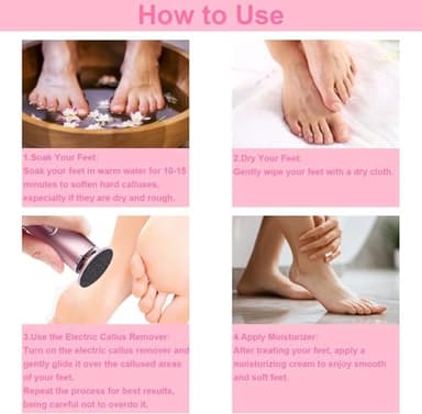 Dr.Pedi Electric Callus Remover for Feet Speed Adjustable Electric Foot File with 60pcs Replacement Sandpaper Discs Pro Pedicure Foot Filer Dead Dry Hard Skin Calluses Foot Grinder Pink - Image 7