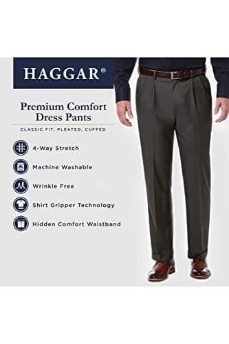 Haggar Mens Premium Comfort Classic Fit Pleat Front Reg. And Big & Tall Sizes Dress Pants, Black, 36W X 31L US - Image 5