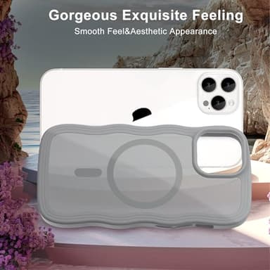 Hualele Magnetic for iPhone 15 Pro Case, Compatible with MagSafe, Military Grade Dropproof Translucent Matte Back Cute Curly Wave Edge Slim Phone Case 15 Pro, Grey - Image 6
