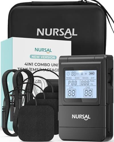 NURSAL Tens Unit Muscle Stimulator, 4 in 1 TENS EMS Machine with 25 Modes Include DIY, 40 Intensities Electric Massager for Shoulder, Back Pain Relief, TENS Pads, A Carry Case - Image 1