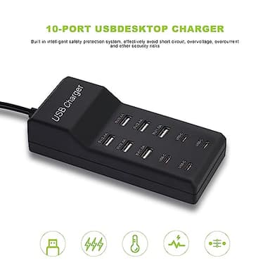 Wyssay USB Charger,50W USB Charging Station with 10-Port (6 USB-A Port & 4 USB-C Port) Compatible with iPhone 15/14/13/12/11/X/8/7/6 Phones, Watch,Tablets, Smartphones Black - Image 7