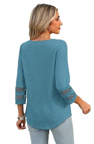 Business Casual Tops for Women 3/4 Length Sleeve Plus Size Tops for Women Summer V Neck Work Shirts Turquoise L - Image 5