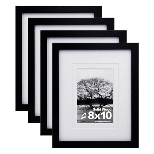 Egofine 8x10 Picture Frames Set of 4, Made of Solid Wood Covered by Plexiglass 4x6 and 5x7 with Mat or 8x10 without Mat, for Table Top Display and Wall Mounting Photo Frame Black - Image 1