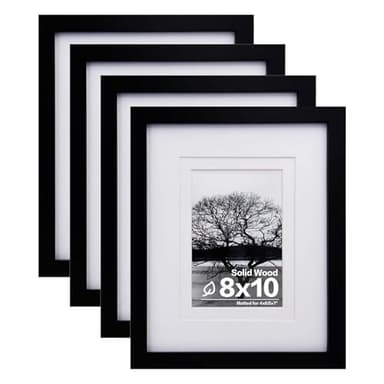 Egofine 8x10 Picture Frames Set of 4, Made of Solid Wood Covered by Plexiglass 4x6 and 5x7 with Mat or 8x10 without Mat, for Table Top Display and Wall Mounting Photo Frame Black - Image 1