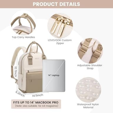LOVEVOOK Backpack purse for Women, 14 Inch Laptop backpack Cute Waterproof Backpacks Stylish Travel Bags Vintage Daypacks Bookbag for College School Work - Image 6