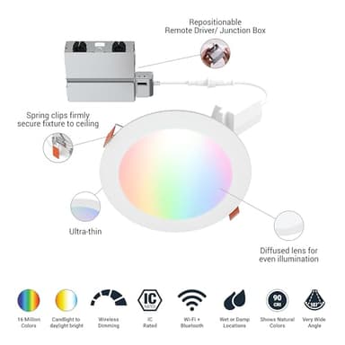 HLB6099WZRGBWMWR: HALO 6” Smart Wi-Fi Slim Canless LED Downlight Powered by WiZ Pro, Dimmable Full Color with Smart Home Integration - Image 2