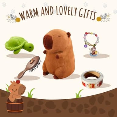 Capybara Plush Gifts for Girls 4 5 6 7 8 9 10+ Years Old, Kids Cute Capybara Toys with Stuffed Animal/Keychain/Bag/Bath Towel/Hair Pins/Bracelet/Headband, Christmas Birthday Plush Toys Set - Image 4