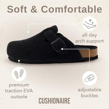 CUSHIONAIRE Hana Womens Clogs | Comfortable Vegan Suede Clogs for Women | Slip On Potato Shoes with Cork Footbed & Arch Support| BLACK 8 - Image 3