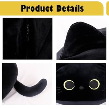 WeBingo 4PCs Black Cat Plush Toy 16'' Black Cat Pillow with 3 Babies, 3D Black Cat Plushies Pillow Baby Cute Plush Toys Shape Cat Design Sofa Fat Pillow Gifts for Boys Girls - Image 7