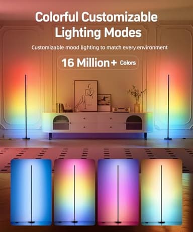 BWGZH Corner Floor Lamp, Smart RGB LED Corner Lamp with Music Sync and 16 Million DIY Colors, App & Remote Control, Color Changing Standing Lamp for Bedroom, Living Room and Gaming Room - Image 4