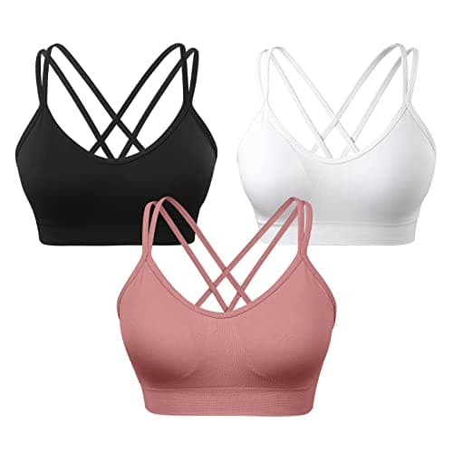 VEQKING 3 Pack Womens Strappy Sport Bras Criss-Cross Back Workout Yoga Bralettes Medium Support Bra for Running Gym Exercise - Image 1