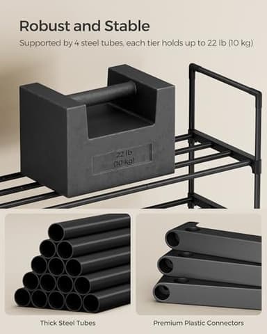 SONGMICS Shoe Rack, 3-Tier Shoe Organizer, Metal Storage Shelf, Upright or Upside Down, for 20-24 Pairs, Stackable, for Entryway, 11.8 x 46.1 x 21.7 Inches, Black ULSA033B01 - Image 7