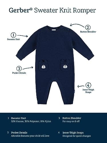 Gerber Baby Boys Sweater Knit Romper Jumpsuit, Blue Dog, 12 Months - Image 4
