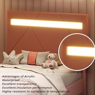 LIKIMIO Twin Bed Frame with LED Lights(Smart APP Control), Upholstered Modern Platform Bed Frame, No Box Spring Needed/Noise-Free/Easy Assembly, Pink - Image 3