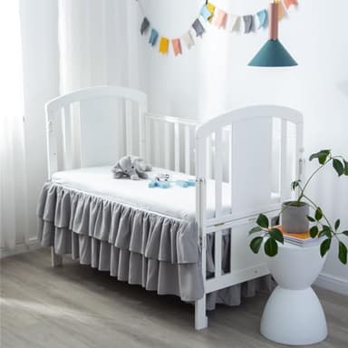 JSD Grey Ruffled Crib Bed Skirt Double Layer Nursery Toddler Dust Ruffle Bedding Skirt 14" Deep Drop - Image 5