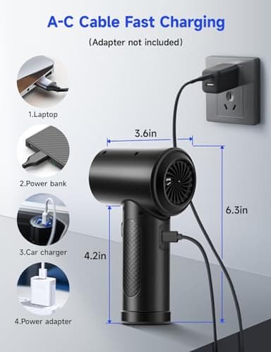 Compressed Air Duster,Fulljion 3-Gear to 51000RPM Electric Air Duster Portable Air Blower with LED Light, 6000mAhRechargeable Cordless Air Duster for Computer Keyboard Fast Charge(Black) - Image 8