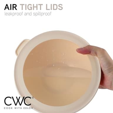 COOK WITH COLOR Mixing Bowls with Lids - 12 Piece Plastic Nesting Bowls Set includes 6 Prep Bowls and 6 Lids, Non Slip Bottom and Embossed Design - Microwave Safe (Cream) - Image 3