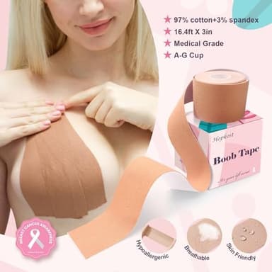 Boob Tape Breast Lift Tape for Large Breasts with 2 Pcs Nipple Covers Invisible Boobtape for A-G Cup(Beige,3 in - Image 4