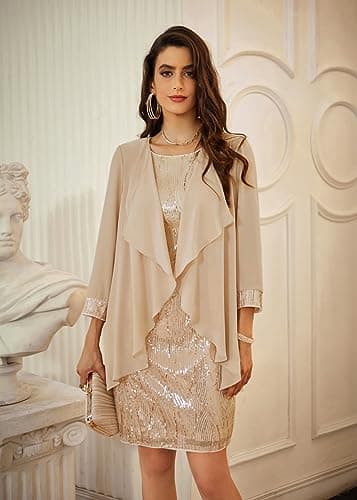 GRACE KARIN Sequin Dress Formal Dresses for Women Evening Party Sequin Dress for Wedding Guest Gold L - Image 4