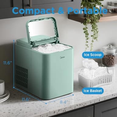 Midea MERI26B1AGN Ice Maker Countertop, Portable Ice Maker 26lbs, 8 Cubes Ready in 6 Mins, Self-Cleaning with Ice Basket and Scoop, 2 Sizes of Bullet Ice for Home, Camping, Office, Party - Image 3
