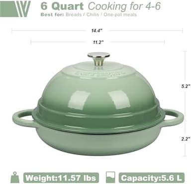 Cast Iron Enameled Dutch Oven Pot with Lid for Bread Baking, Bread Oven, 6 Quart, Green - Image 4