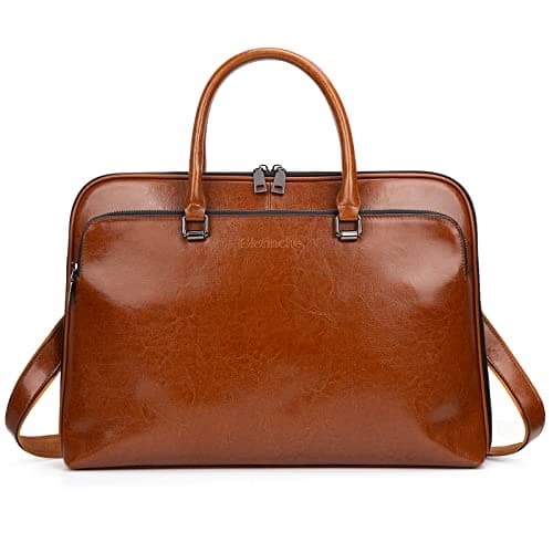 Blofinche Genuine Leather laptop Briefcase: Messenger shoulder bag 15 16 inch men macbook case women work satchel designer handbag Brown - Image 1