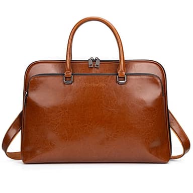 Blofinche Genuine Leather laptop Briefcase: Messenger shoulder bag 15 16 inch men macbook case women work satchel designer handbag Brown - Image 1