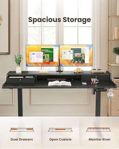 ErGear Electric Standing Desk with Drawers, 48″ x 24″ Gaming Table Compatible Monitor Stand, Stand up Desks, Home Office Height-Adjustable Desk with Storage Shelf, 4 Preset Heights, Black - Image 6