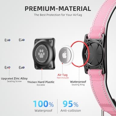 Airtag Dog Collar - 100% Waterproof Air tag Dog Collar Holder for Apple AirTag, Reflective, Soft Padded, Everlasting, GPS Dog Collar for Small Medium Large Dogs (Pink, S) - Image 3