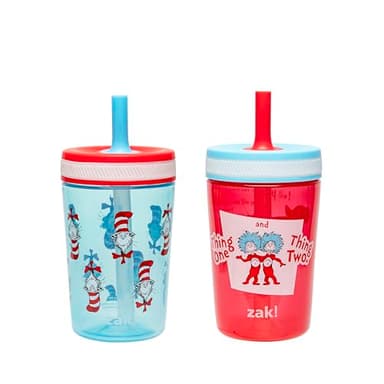 Zak Designs Dr. Seuss Kelso Toddler Cups For Travel or At Home, 15oz 2-Pack Durable Plastic Sippy Cups With Leak-Proof Design is Perfect for Kids (The Cat in the Hat) - Image 1