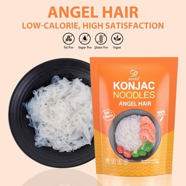 Soeos Konjac Noodles, Angel Hair Pasta, Low Calorie, Low Carb, Keto and Paleo Friendly Shirataki Noodle, Gluten-Free, Fat Free, Sugar Free, Vegan, 8.8 oz (250g)*6 Pack - Image 4