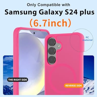 Hualele Magnetic for Samsung Galaxy S24 Plus Case & S25 Plus Case, Compatible with MagSafe, Military Grade Drop Protection Slim Translucent Shockproof with Anti-Fingerprint Phone Case,Rose Red - Image 7