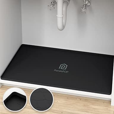 Under Sink Mat, 28" x 22" Silicone Kitchen Cabinet Tray, Waterproof & Flexible Under Sink Liner for Kitchen Bathroom and Laundry Room(Black) - Image 1