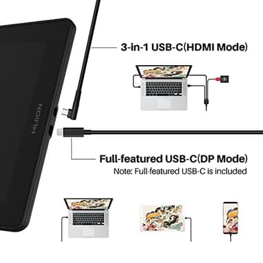 2021 HUION KAMVAS 16 Graphics Drawing Tablet with Full-Laminated Screen Anti-Glare 10 Express Keys Android Support Battery-Free Stylus 8192 Pen Pressure Tilt Adjustable Stand - 15.6 Inch Pen Display - Image 3