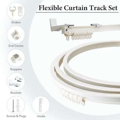 RYB HOME Blackout Room Divider Curtains with Flexible Track Ceiling/Wall Mount, Extra Wide Floor to Ceiling Curtains with Hooks for Bedroom/Office/Study/Living Room, White, W120 x L84, 1 Panel - Image 4
