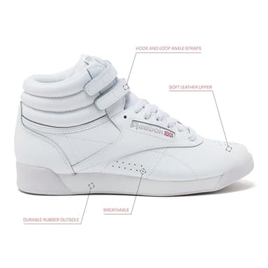 Reebok Women's Freestyle Hi High Top Sneakers for Women, Black or White Basketball and Tennis Shoes Womens Size 5-12, White/Silver, 10 - Image 3