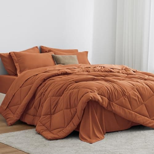 Love's cabin Twin XL Comforter Set Terracotta, 5 Pieces Twin XL Bed in a Bag, All Season Bedding Sets with 1 Comforter, 1 Flat Sheet, 1 Fitted Sheet, 1 Pillowcase and 1 Pillow Sham - Image 1