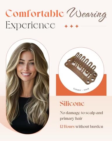 Sunny Hair Clip in Hair Extensions Straight Human Hair Clip in Extensions Remy Clip in Hair Extensions Real Human Hair Extensions Clip ins Ombre Walnut Brown to Light Brown Blonde 20 - Image 3