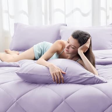 HEVUMYI Full Purple Comforter Set - 7-Piece All Season Bed in a Bag Full, Ultra Soft Bedding Set with Comforter, Flat Sheet, Fitted Sheet, Pillowcases, Pillow Shams, Lavender Purple - Image 2