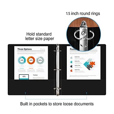 COMIX Sturdy 3 Ring Binder 1.5 inch with Clear View Cover, 1-1/2" Round Ring View Binder, PVC-Free, 300 Sheets Capacity of US Letter Size Paper, Office ＆ School Supplies, 6 Pack (Black) - Image 7