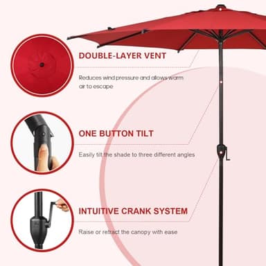 Abba Patio 9FT Lyon Outdoor Patio Umbrella Outdoor Table Umbrella with Push Button Tilt and Crank Market Umbrella 8 Sturdy Ribs UV Protection Waterproof for Garden Deck Backyard Pool Dark Red - Image 4